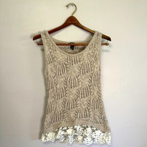 INC International Concepts Knit Tank Top Sweater Lace Neutral Cream